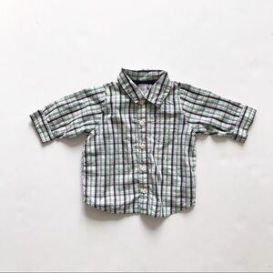 BABygap green/gray plaid button down EUC 0-3m